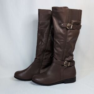Classic Tall Brown Knee High Riding Boots With Buckle Details - Women Size 10